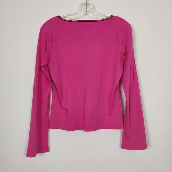 Mexx Women's Long Sleeve Top in Pink Size Large Y2K Black Ribbon Bow Detail - Picture 5 of 9